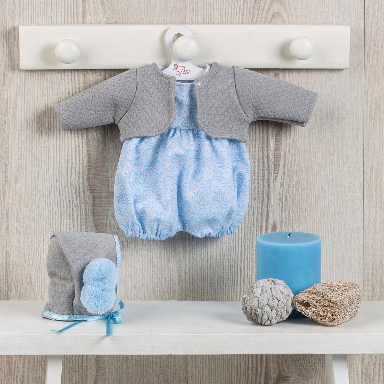 Conjunto Koke Ranita Celeste Chaqueta Punto Gris