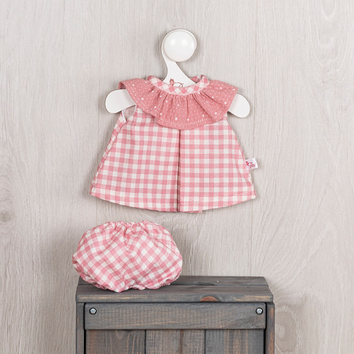 Vestido Guille Cuadros Rosas Cuello Gasa Rosa