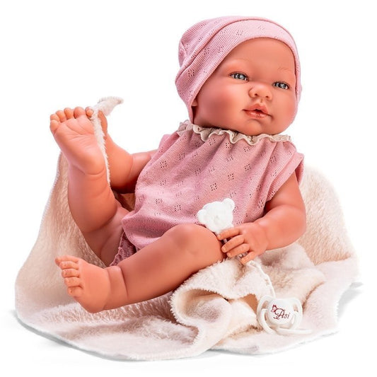 María Body y Gorro Punto Rosa y Manta Beige