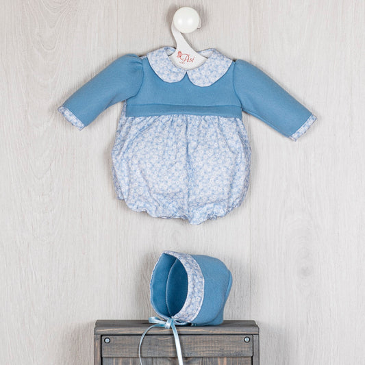 Conjunto Leo Pelele Flores Celeste Capota Azulona