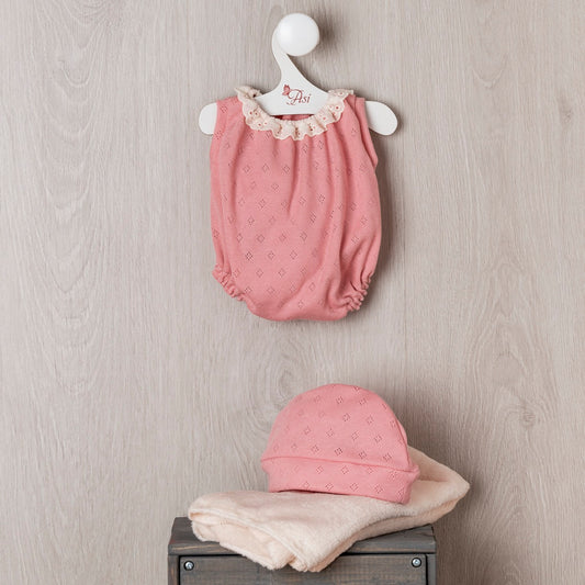 Vestido María Body y Gorro Punto Rosa y Manta Beige