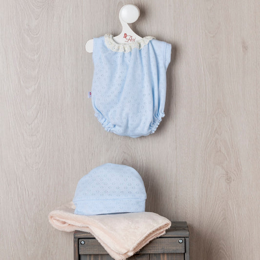 Body Pablo Gorro Punto Azul y Manta Beige