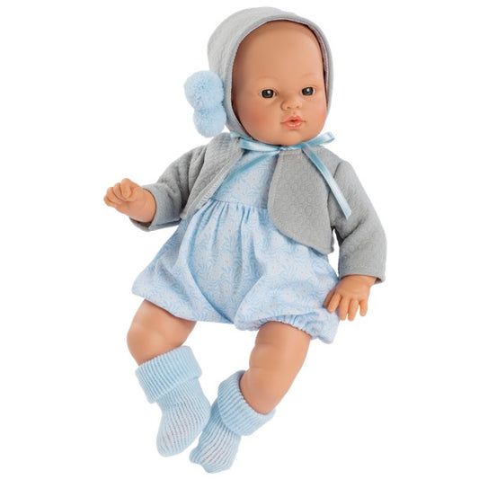 Koke Con Ranita Celeste Con Chaqueta De Punto Gris